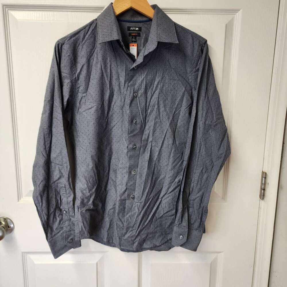 NWT APT 9 mens slim fit performance shirt size small grey micro dot 100% cotton